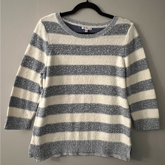 croft & barrow Sweaters - Croft & Barrow Women's Navy and Cream Striped Sweater